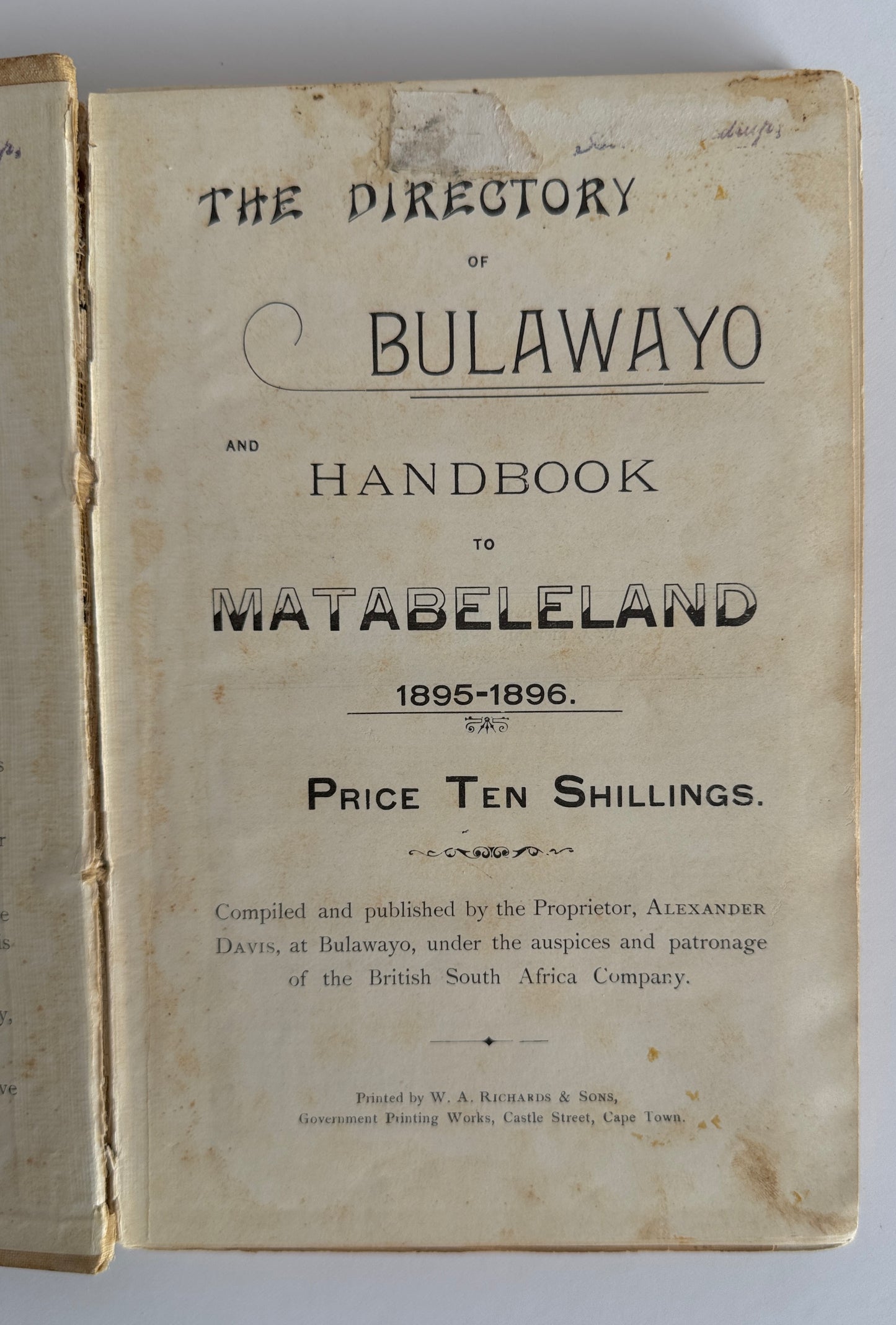 Directory of Bulawayo and Handbook of Matabeleland 1895 - 1896
