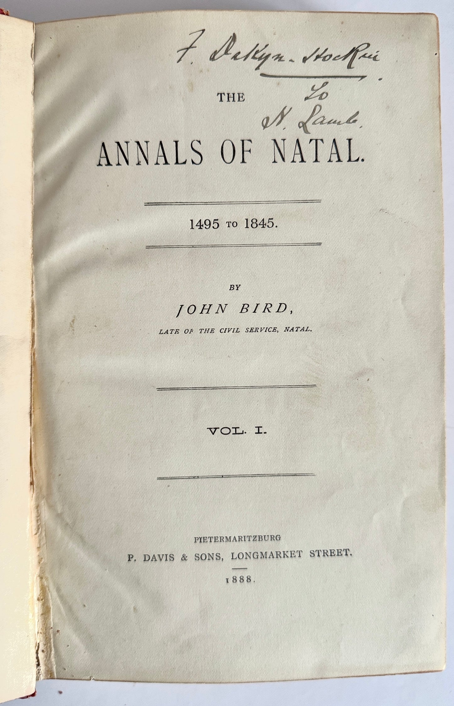 Annals of Natal - 1495 to 1845 (first edition, 2 vols)