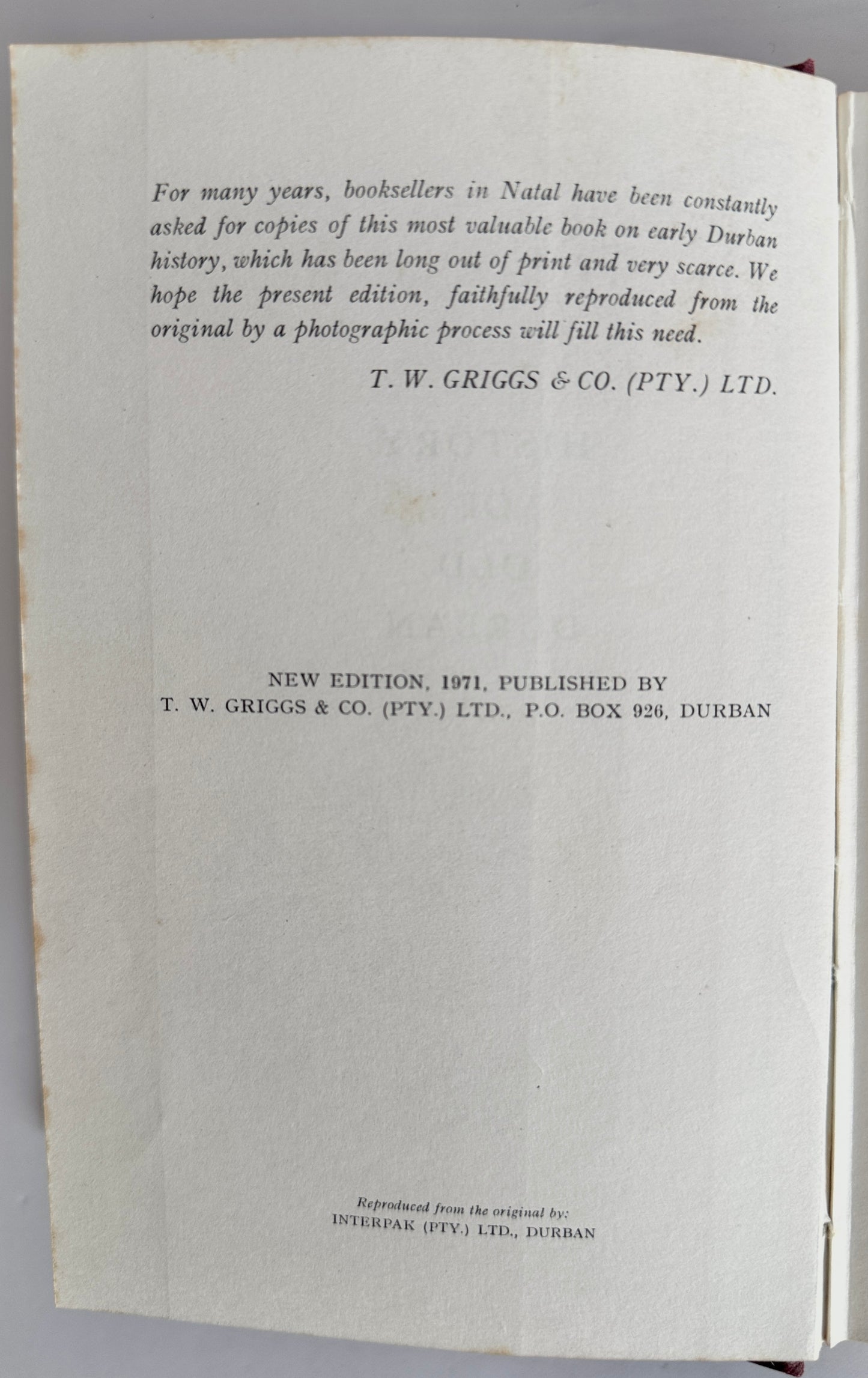 History Of Old Durban (The History Of Old Durban And Reminiscences Of An Emigrant Of 1850))