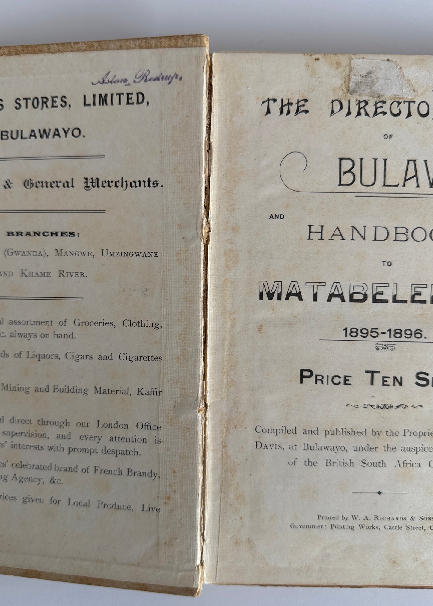Directory of Bulawayo and Handbook of Matabeleland 1895 - 1896