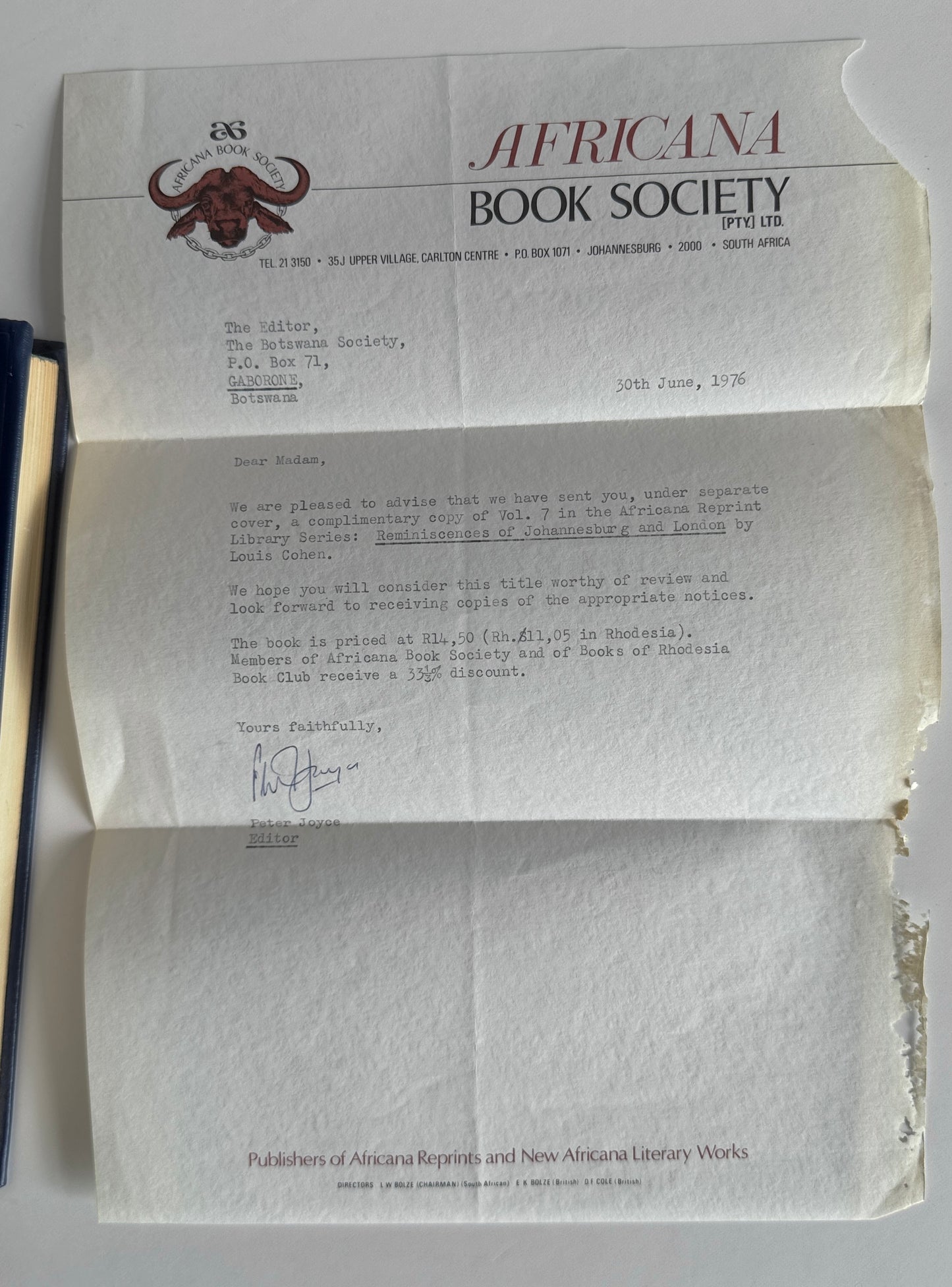 Reminiscences of Johannesburg and London