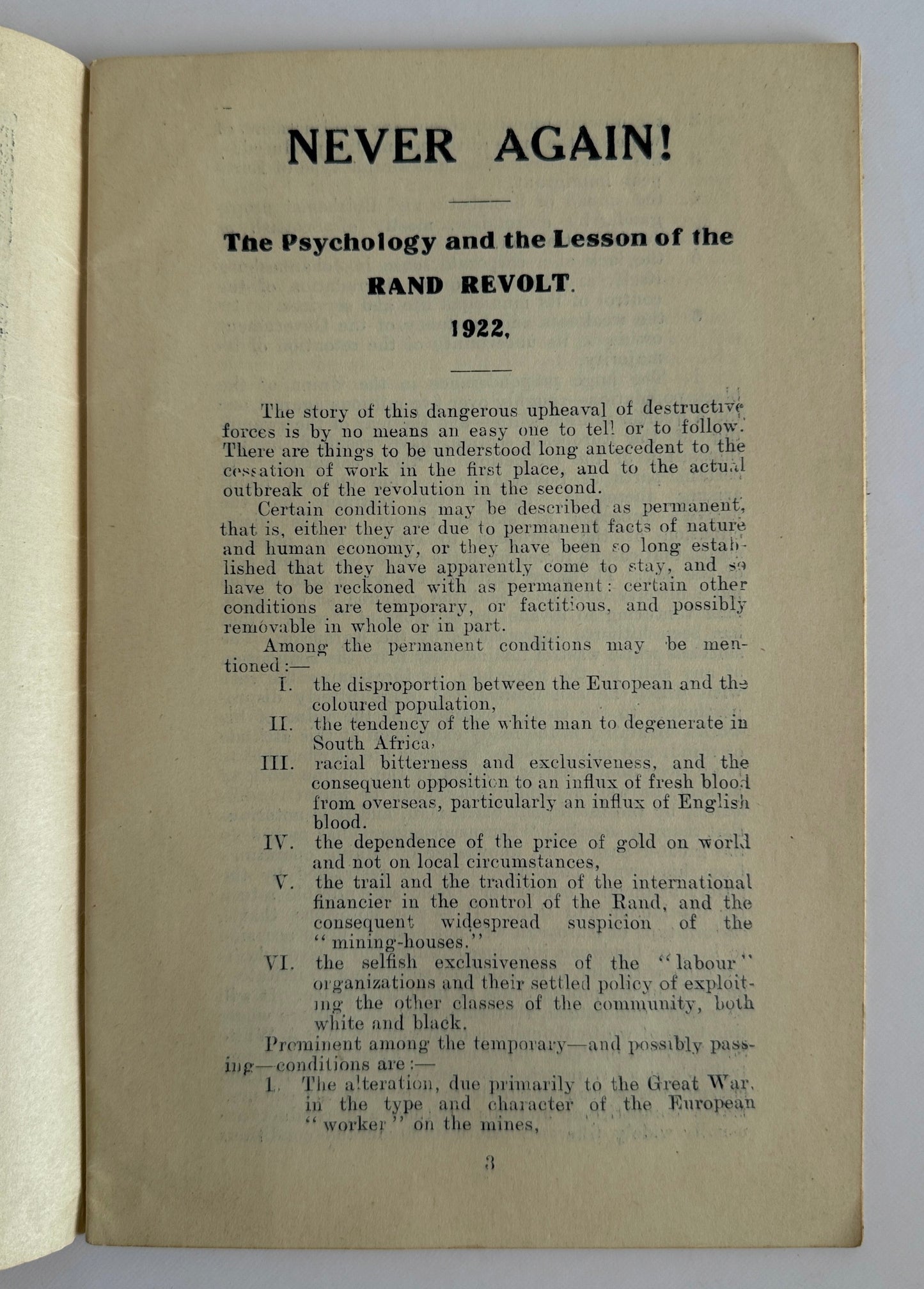 Never Again! The Psychology and the Lesson of the RAND REVOLT, 1922.