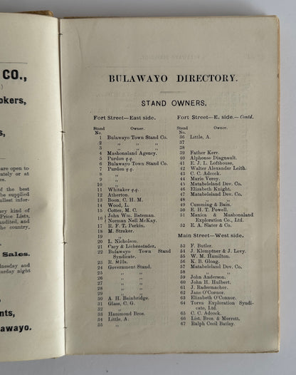 Directory of Bulawayo and Handbook of Matabeleland 1895 - 1896